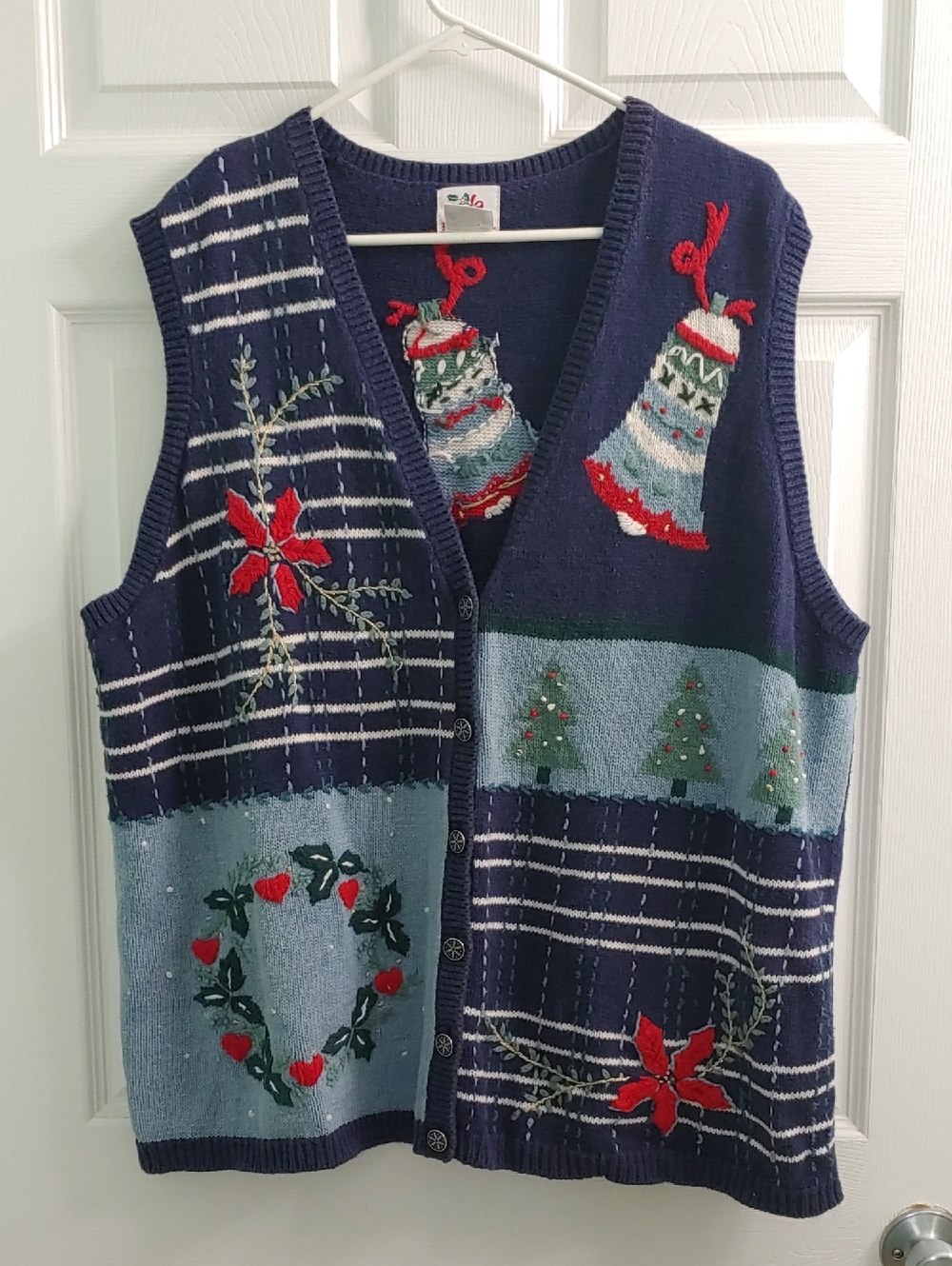 Vintage Christmas Sweater Vest Nutcracker Blue Knit Women's Size 2X